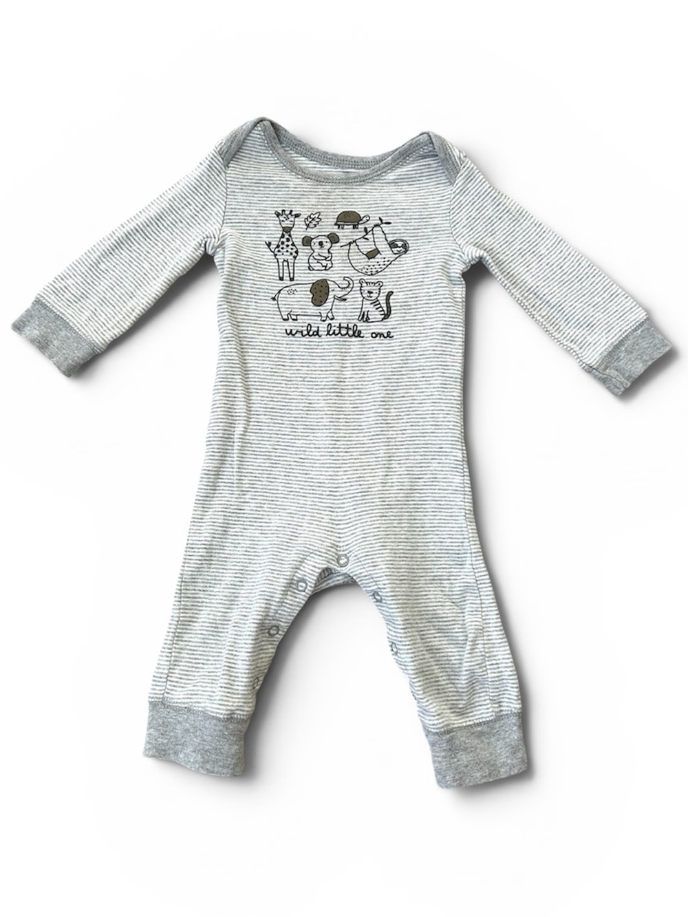 Carter’s Wild Little One Gray Striped Baby One-Piece, size 9 months
